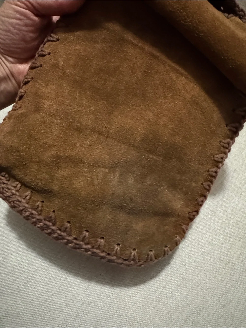 Gorgeous Vintage Suede Bag-Shoulder Carry-Brown-Whip Stitch Detail-Flap Closure